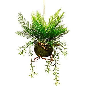 Искусственный папоротник ЛЕСНОЙ ОРЛЯК в кокедаме, подвесной, пластик, натуральный мох, 48 см