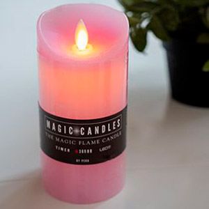 Свеча восковая МЕРЦАЮЩАЯ, розовая, тёплый белый LED-огонь колышущийся, 7.5х15 см