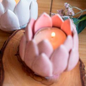 Керамический подсвечник ЦАРСТВЕННЫЙ ЛОТОС под чайную свечу, розовый, 7 см