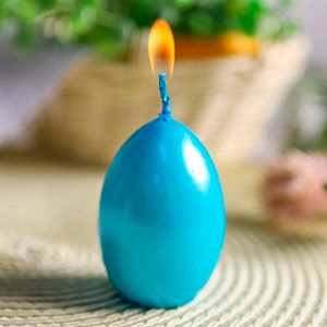Пасхальная свеча-яйцо МЕТАЛЛИК голубая, 4х6 см