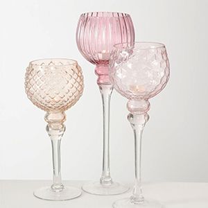 Набор подсвечников-бокалов ОККИАЛИ, стекло, розовый, 30-40 см, 3 шт.