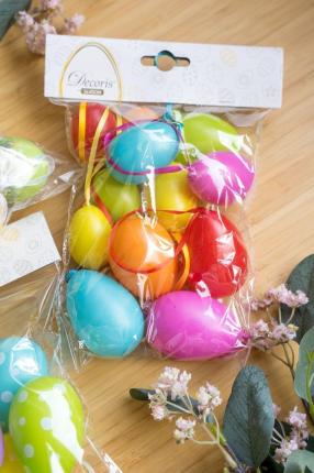 Декоративные пасхальные яйца ПРАЗДНИЧНЫЕ КРАСКИ, маленькие, пластиковые, 4-6 см (12 шт.)
