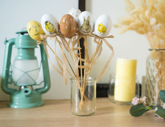 Пасхальные украшения - яйца на палочках ВОЗДУШНАЯ ПАСТЕЛЬ, 6 см (упаковка 6 шт.)