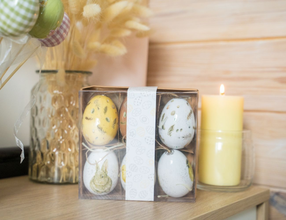 Декоративные пасхальные яйца ВОЗДУШНАЯ ПАСТЕЛЬ, подарочный набор, 7.5 см (упаковка 6 шт.)