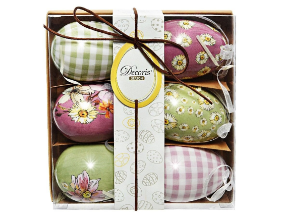 Декоративные пасхальные яйца ПРАЗДНИК ИЗ СИТЦА, подарочный набор, 7.5 см (упаковка 6 шт.)