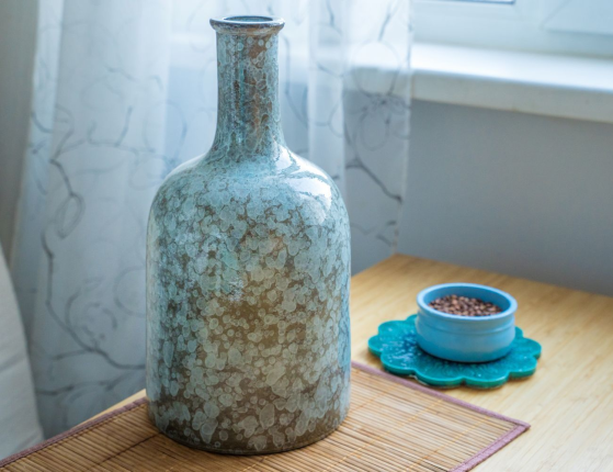 Керамическая ваза-бутыль ОЛИВЕРИЯ, синяя, 35 см