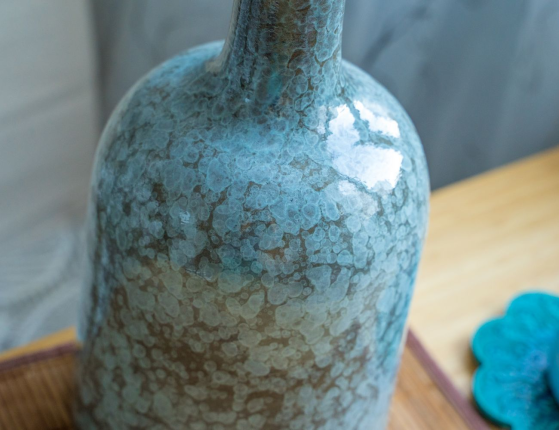 Керамическая ваза-бутыль ОЛИВЕРИЯ, синяя, 35 см