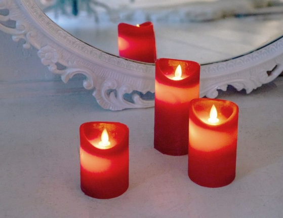 Свеча восковая декоративная УЮТНЫЙ СВЕТ с 'живым' пламенем, красная, 7.5х15 см, LED, батарейки, таймер