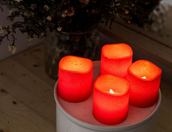 Набор рустикальных восковых свечей КЛАССИКА, красный, LED-огни, 4.7x4.7x5 см, батарейки, упаковка 4 шт.