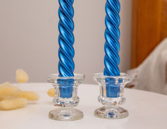 Свечи витые, синий металлик, 2.3х24.5 см (упаковка 2 шт.)