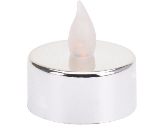Чайная свеча ГЛЯНЦЕВЫЙ СТИЛЬ, серебристая, янтарный LED-огонь, 3.8х3.5 см