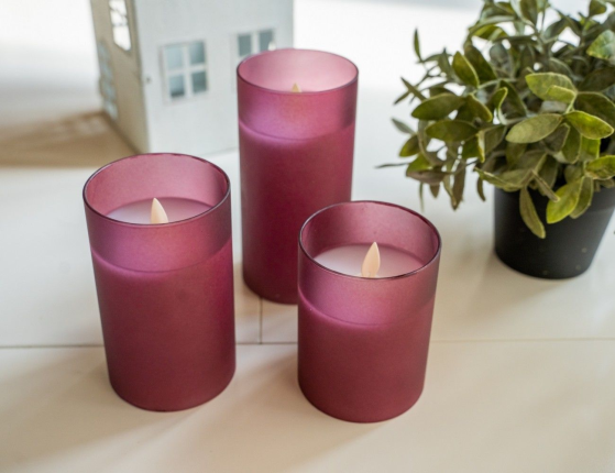 Восковая светодиодная свеча в стакане МЭРИЛ, имитация "живого" мерцающего пламени, колышущийся язычок, благородно-розовая, 7.5х15 см