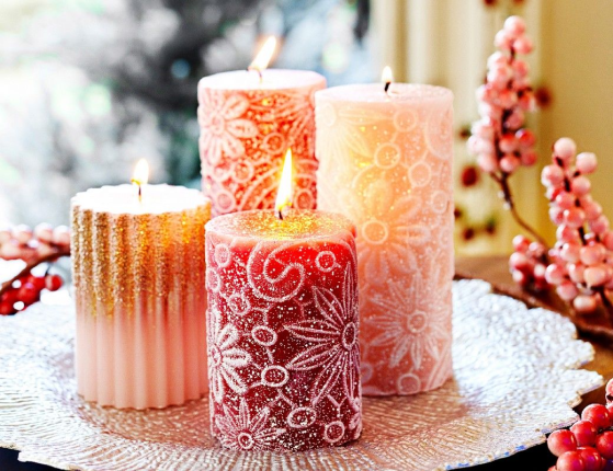 Декоративная свеча ручной работы ФРИВОЛИТЕ нежно-розовая, 7х10 см