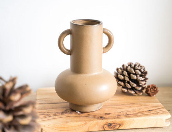 Керамическая ваза ПУСТЫННАЯ ГЛАЗУРЬ, ручной работы, коричневая, 20 см