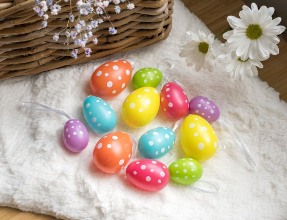 Декоративные пасхальные яйца ГОРОШКОВОЕ НАСТРОЕНИЕ, 4-6 см (упаковка 12 шт.)