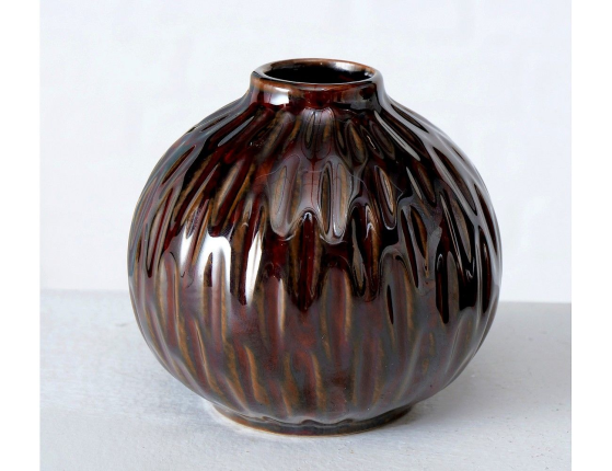 Фарфоровая ваза ВОСТОЧНЫЕ МОТИВЫ округлая, темно-коричневая, 10 см