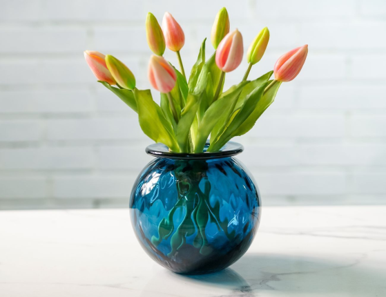 Стеклянная ваза ПАЛЛА ЭСТЕТИКО, голубая, 15 см
