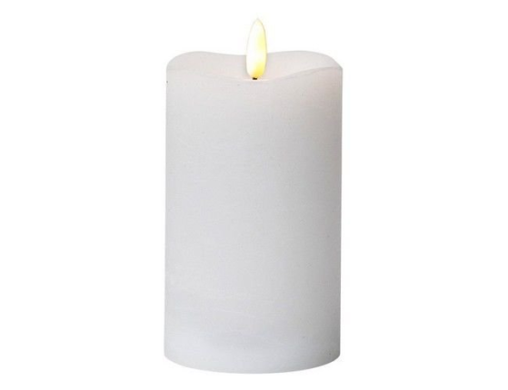 Электрическая восковая свеча FLAMME белая, тёплый белый мерцающий LED-огонь, колышущийся язычок, таймер, 7.5х14 см, Star Trading