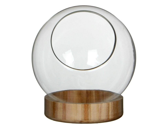 Стеклянный шар на деревянной подставке СФЕРА ТВОРЧЕСТВА, прозрачный, 17х14 см
