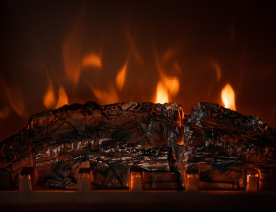 Электрический светодиодный камин с обогревом МОДЕРН БИВАЛВ, чёрный, имитация живого пламени, диммер, 51х56 см
