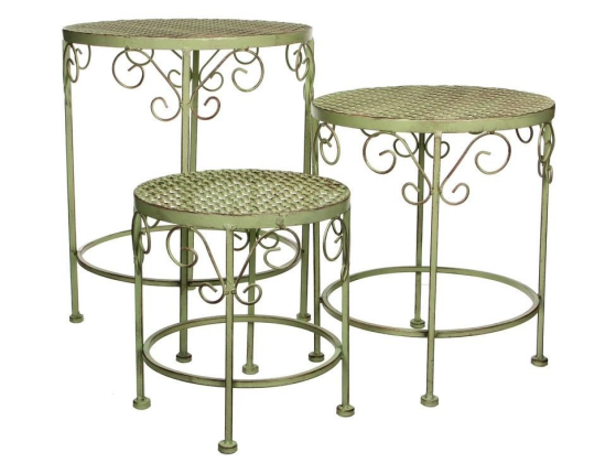 Кованые садовые столики АЖУРНЫЙ ПРОВАНС, металл, зелёный, 3 столика