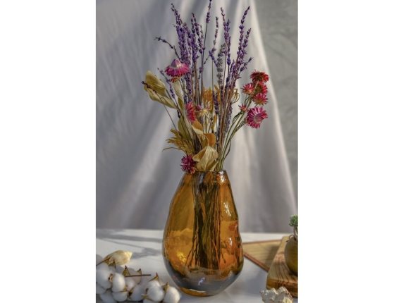 Стеклянная ваза ОРГАНИКО МАРРОНЕ, ручной работы, коричневая, 22 см