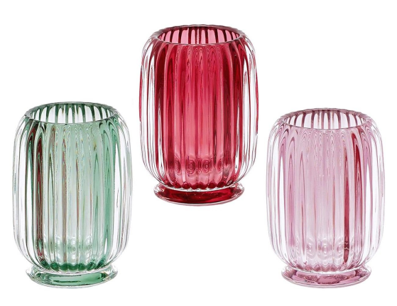 Стеклянная ваза ЗИМНИЙ КОКТЕЙЛЬ, пудрово-розовая, 12 см