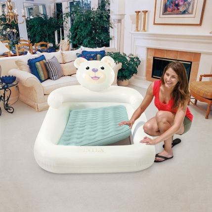 Детская надувная кровать Медвежонок Bear Kidz Travel Bed Set INTEX с насосом, 114х178x71 см