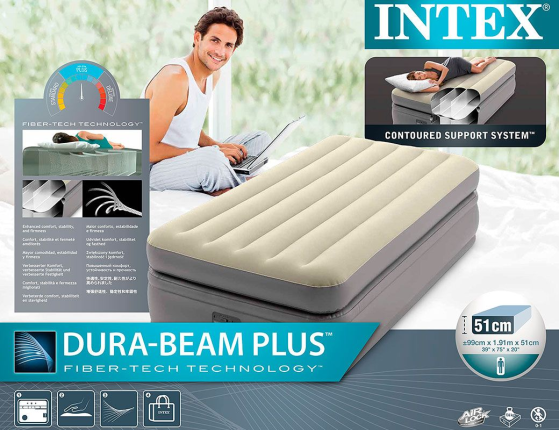 Надувная кровать Intex Prime Comfort Elevated Airbed (Twin), 99х191х51 см, со встроенным насосом 220