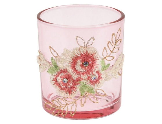 Подсвечник под чайную свечу КРУЖЕВНОЕ ЛЕТО, стекло, светло-розовый, 7х8 см