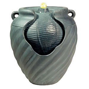 Декоративный садовый фонтан  АМФОРА, серый антик, тёплая белая  LED-подсветка, 36x35x41 см