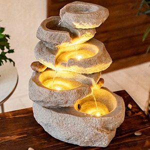 Мини-фонтан с подсветкой ДЖИЛЬО, тёплая белая  LED-подсветка, 18x23x35 см