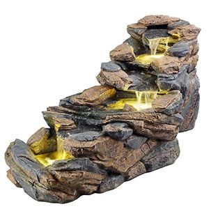 Садовый декоративный фонтан-каскад ПЛИМИРА, тёплая белая  LED-подсветка, 163x64x71.5 см