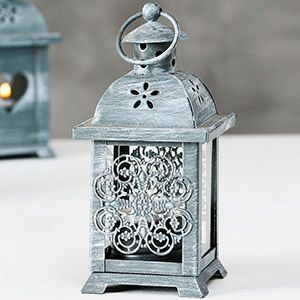 Подсвечник-фонарик под чайную свечу ПАУЛИ - КРУЖЕВНОЙ ЦВЕТОК, металлический, серый, 14х7 см