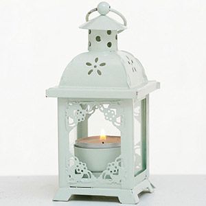 Подсвечник-фонарик под чайную свечу ПАУЛИ - Ажурный ОРНАМЕНТ, металлический, белый, 14х7 см