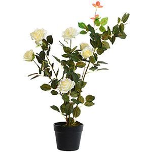Искусственное растение РОЗОВЫЙ КУСТ в горшке, большой, полиэстер, белый, 80 см