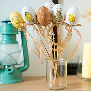 Пасхальные украшения - яйца на палочках ВОЗДУШНАЯ ПАСТЕЛЬ, 6 см (упаковка 6 шт.)