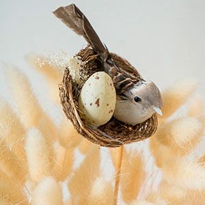 Пасхальное украшение на палочке ВЕСЕННЯЯ ПТИЧКА - ВОРОБЬИШКА, 35 см