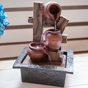 Декоративный настольный мини-фонтан ЛЕЙКЕРБАД, полистоун, LED-подсветка, 3 чаши, 29 см