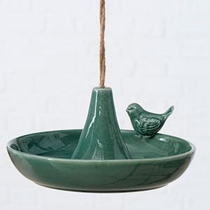 Декоративная кормушка для птиц АСЬЕТТ, керамическая, зелёная, 20х12 см