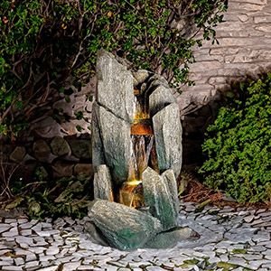 Декоративный садовый фонтан-каскад ROCCIA, тёплая белая LED-подсветка, 53х98 см