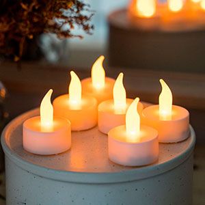 Свечи чайные, КЛАССИЧЕСКИЕ, с теплыми белыми LED-огнями, белые, 3.8х4.8 см, батарейки, набор 6 шт.