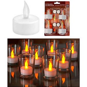 Свечи чайные КЛАССИЧЕСКИЕ мерцающие, с LED-огнями, белые, набор 4 шт., 3.8х4.8 см, батарейки