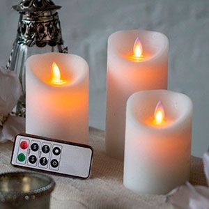 Набор светодиодных свечей ВОСТОРГ (3 шт.), теплые белые LED-огни, ПДУ, контроллер, батарейки, 15/12.5/10х7,5 см