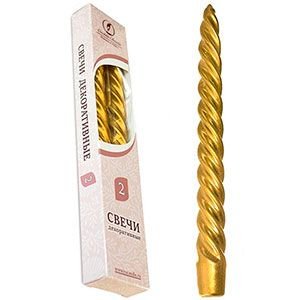 Свечи витые, золотые, 2.3х24.5 см (упаковка 2 шт.)