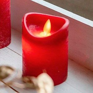 Свеча восковая декоративная УЮТНЫЙ СВЕТ с 'живым' пламенем, красная, 7.5х10 см, LED, батарейки, таймер