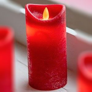 Свеча восковая декоративная УЮТНЫЙ СВЕТ с 'живым' пламенем, красная, 7.5х15 см, LED, батарейки, таймер