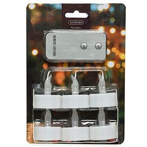 Свечи чайные, КЛАССИЧЕСКИЕ, с теплыми белыми LED-огнями, белые, 3.8х4.8 см, батарейки, с ПДУ, набор 6 шт.