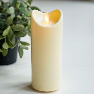 Электрическая свеча-столбик УЛИЧНАЯ, слоновая кость, тёплый белый LED-огонь колышущийся, 7х18 см