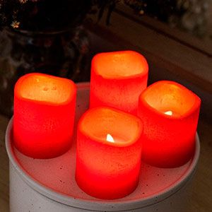 Набор рустикальных восковых свечей КЛАССИКА, красный, LED-огни, 4.7x4.7x5 см, батарейки, упаковка 4 шт.
